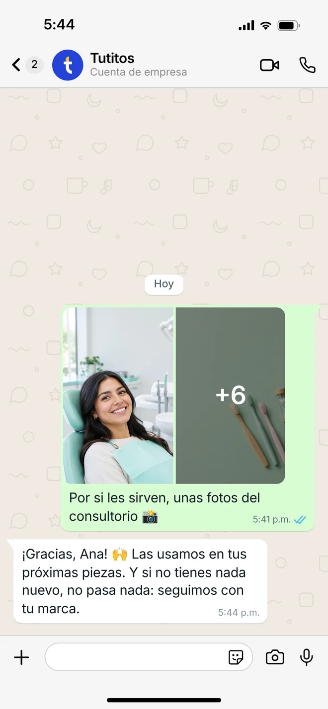 Chat de WhatsApp: el negocio manda fotos del consultorio, de forma opcional