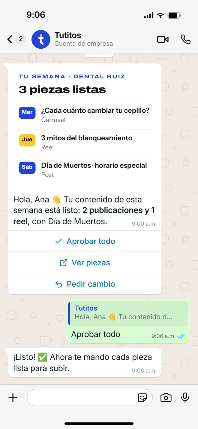 Chat de WhatsApp: el contenido de la semana con botón para aprobar