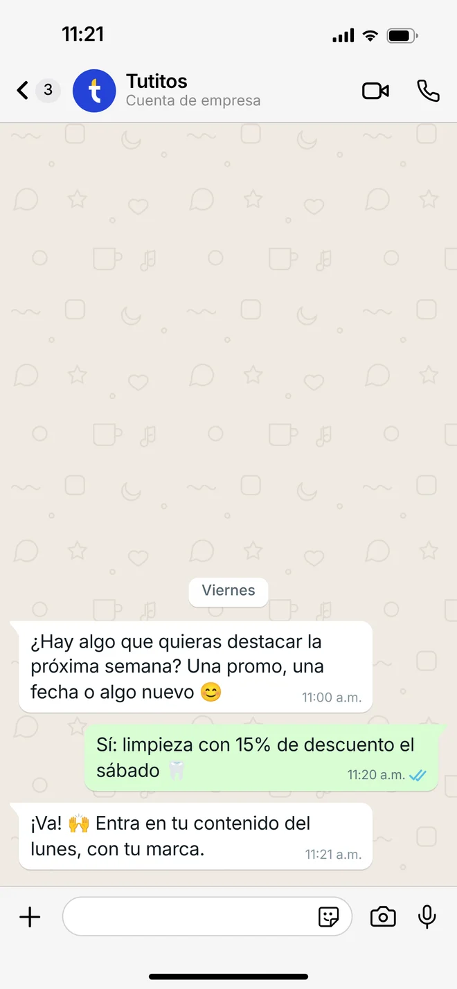 Chat de WhatsApp: el negocio pide una promoción para la próxima semana