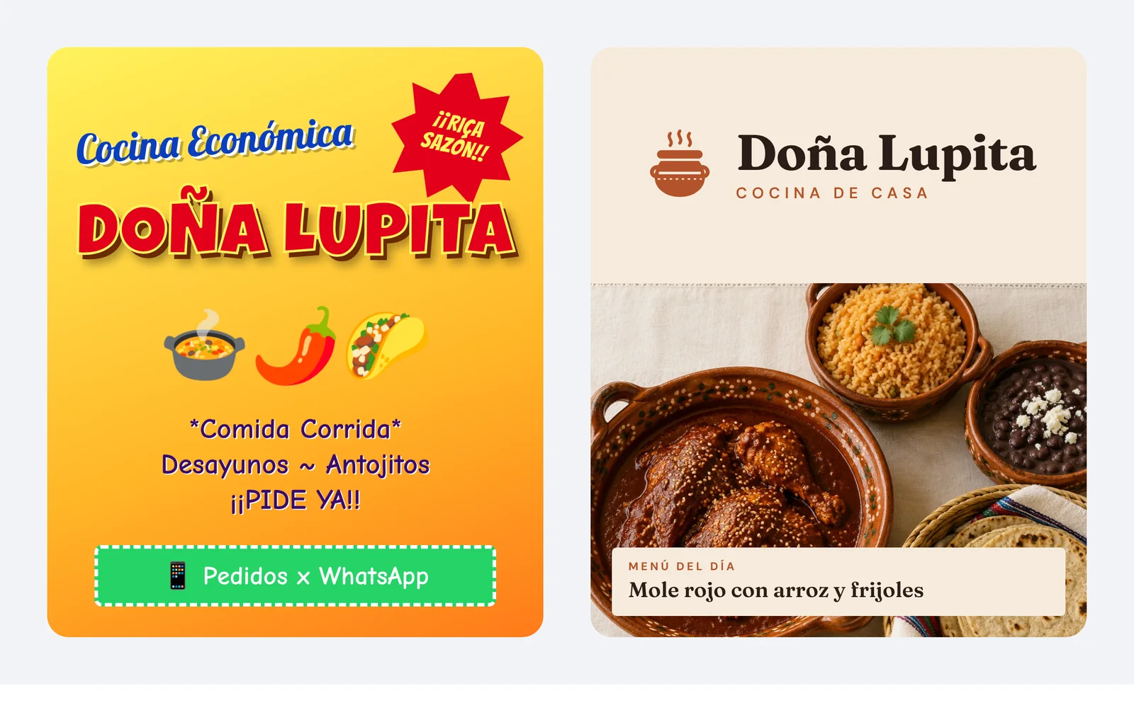 Antes y después: de un anuncio improvisado a una identidad de marca completa para una cocina económica